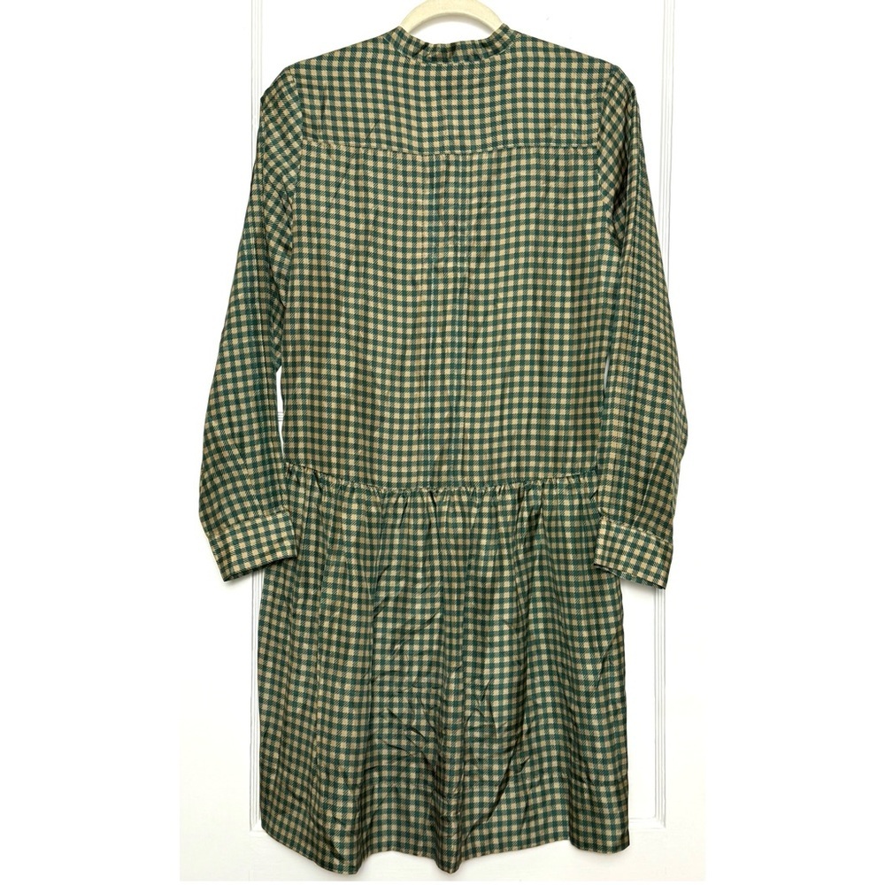 SEA NEW YORK Silk Gingham Plaid Long Sleeve Tie Neck Ruffle Hem Prairie Dress S - Picture 3 of 5